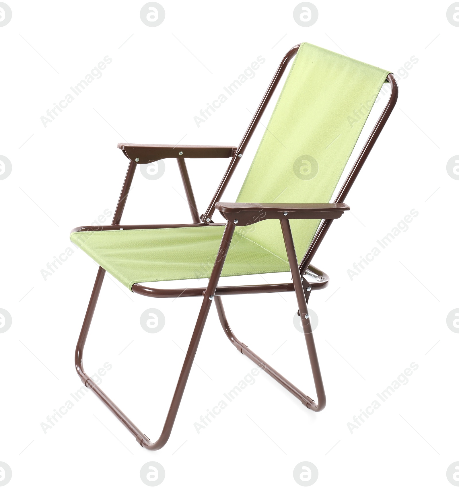 Photo of One folding chair isolated on white. Fishing equipment