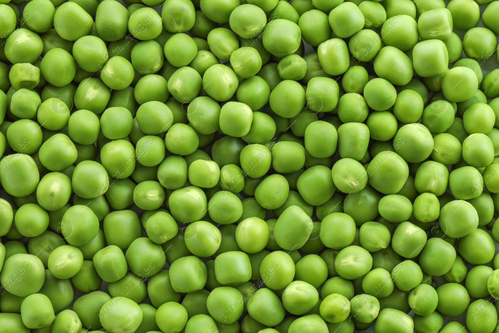 Photo of Fresh green peas as background, top view