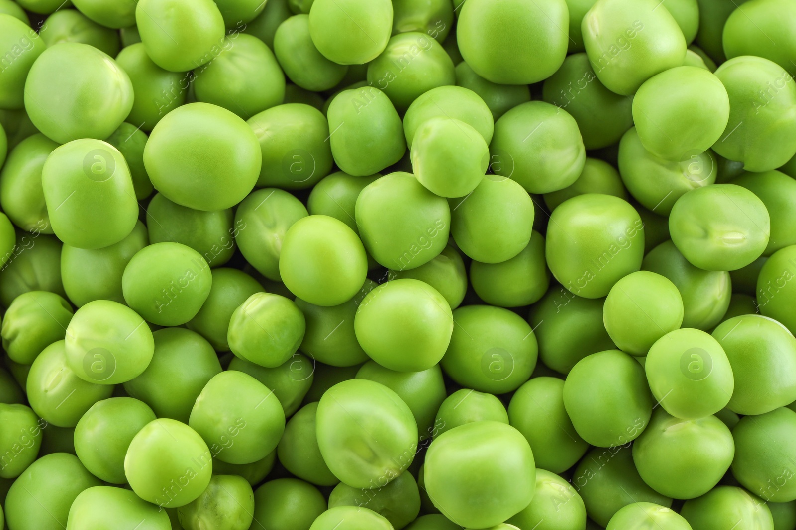 Photo of Fresh green peas as background, top view