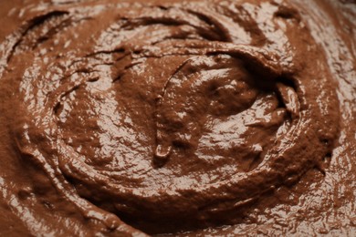 Photo of Fresh chocolate dough as background, closeup view