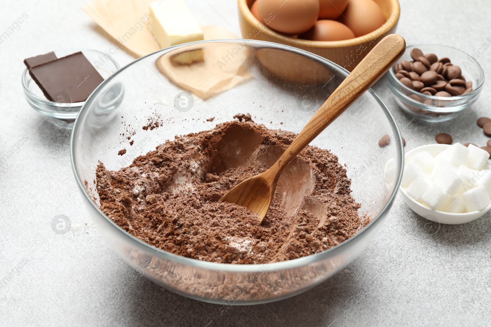 Photo of Ingredients for chocolate dough on light table