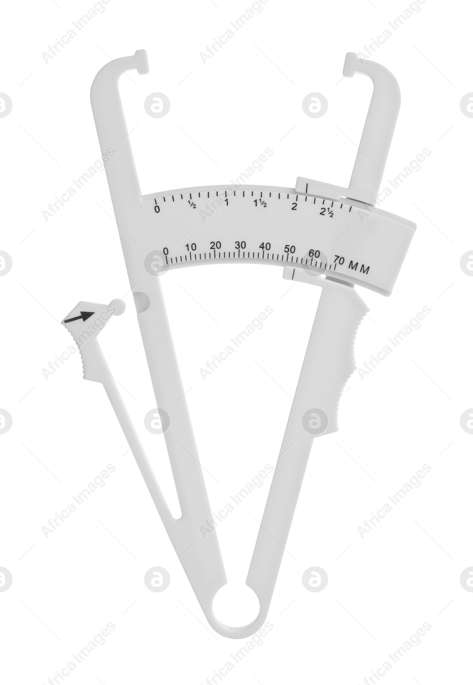 Photo of Plastic body fat caliper isolated on white