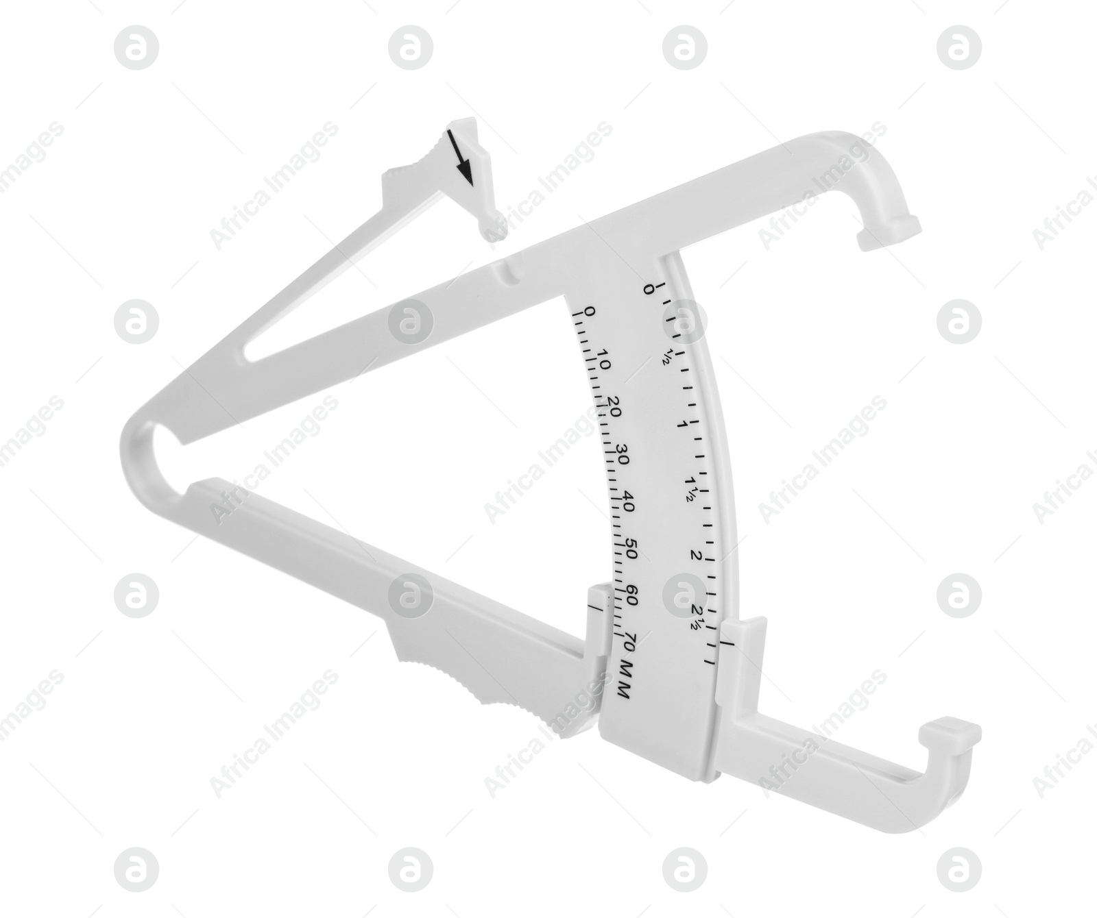 Photo of Plastic body fat caliper isolated on white