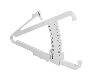 Plastic body fat caliper isolated on white