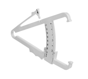 Photo of Plastic body fat caliper isolated on white