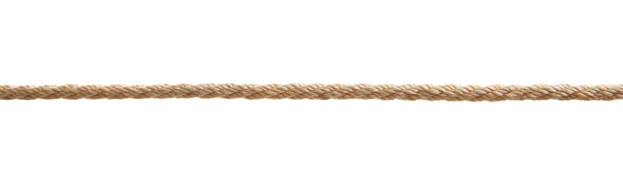 Photo of Hemp rope on white background. Organic material