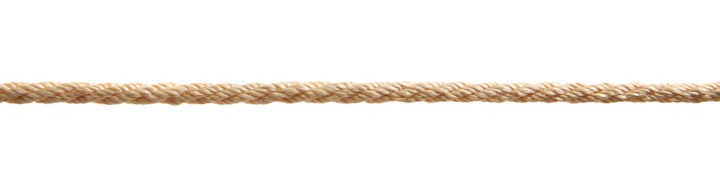 Photo of Hemp rope on white background. Organic material