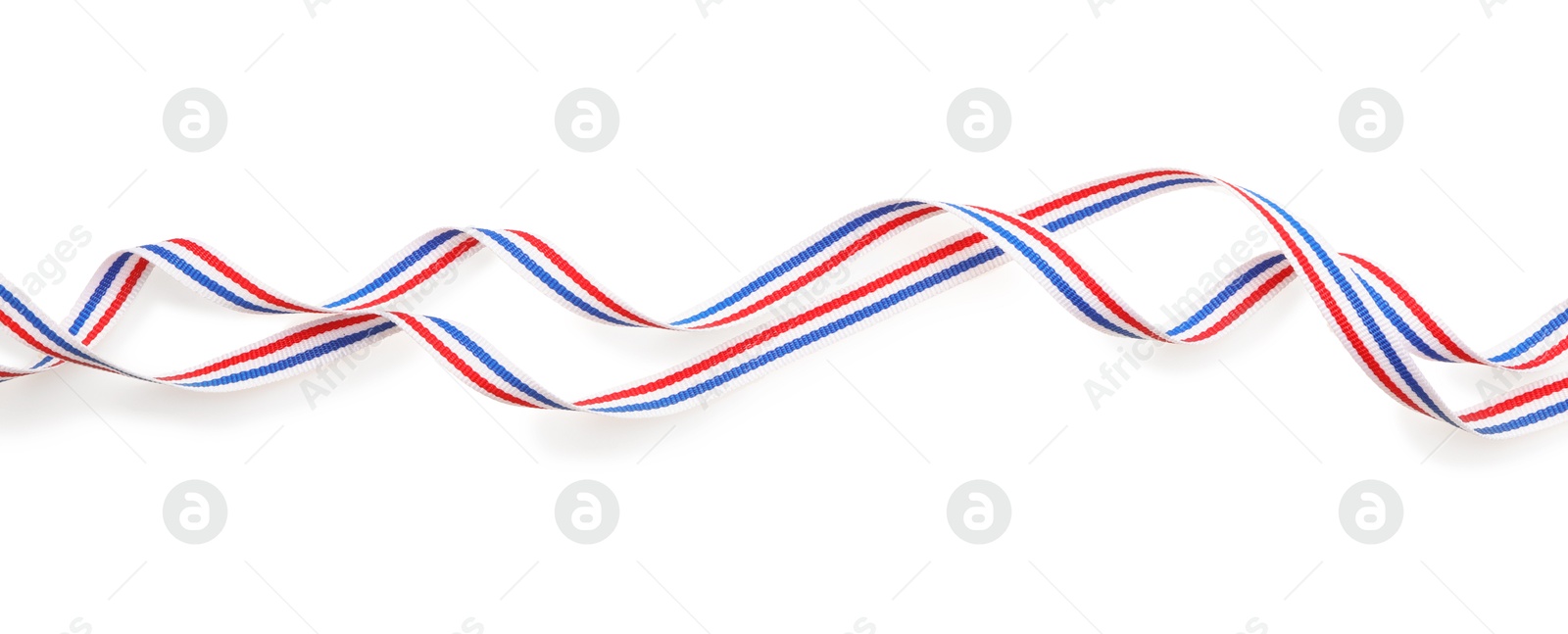 Photo of Ribbon in colors of Netherlands flag isolated on white, top view