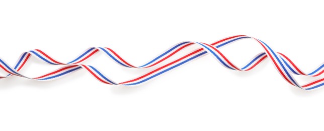 Photo of Ribbon in colors of Netherlands flag isolated on white, top view