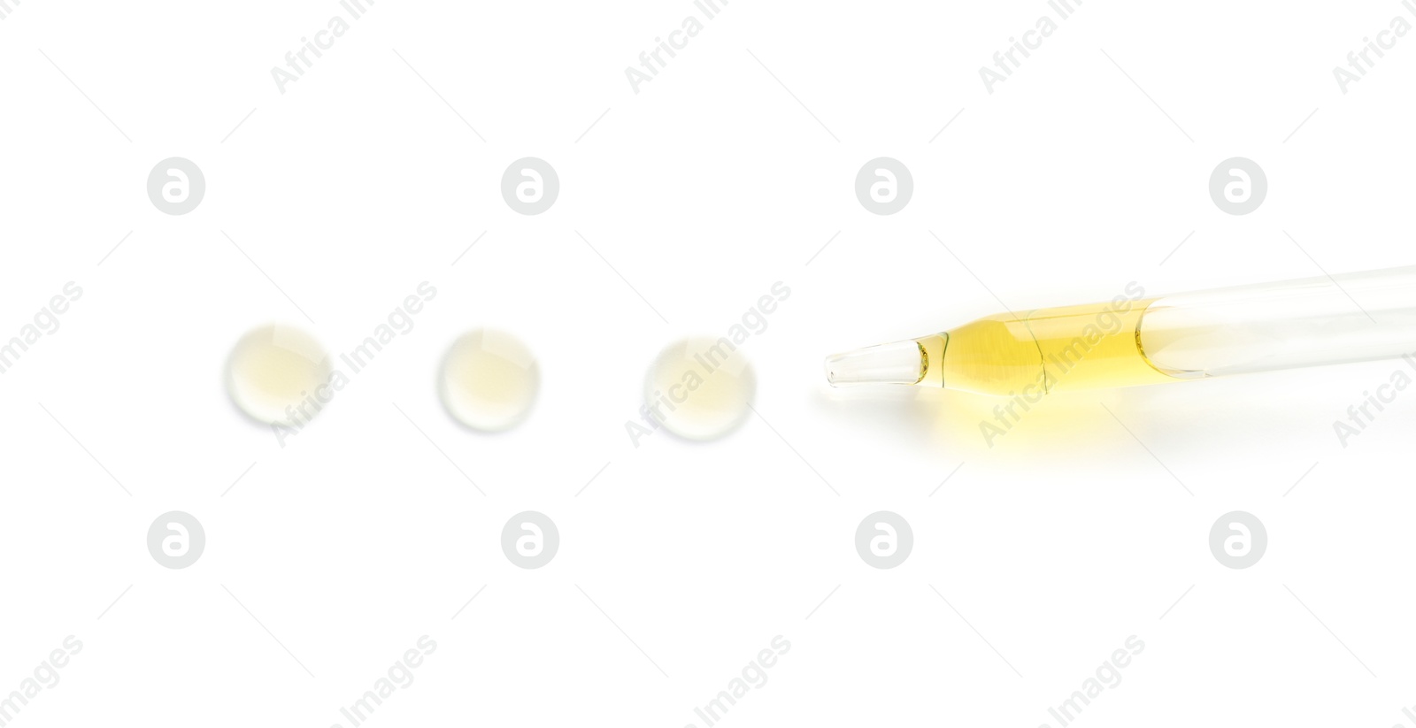 Photo of Cosmetic oil and pipette isolated on white, top view