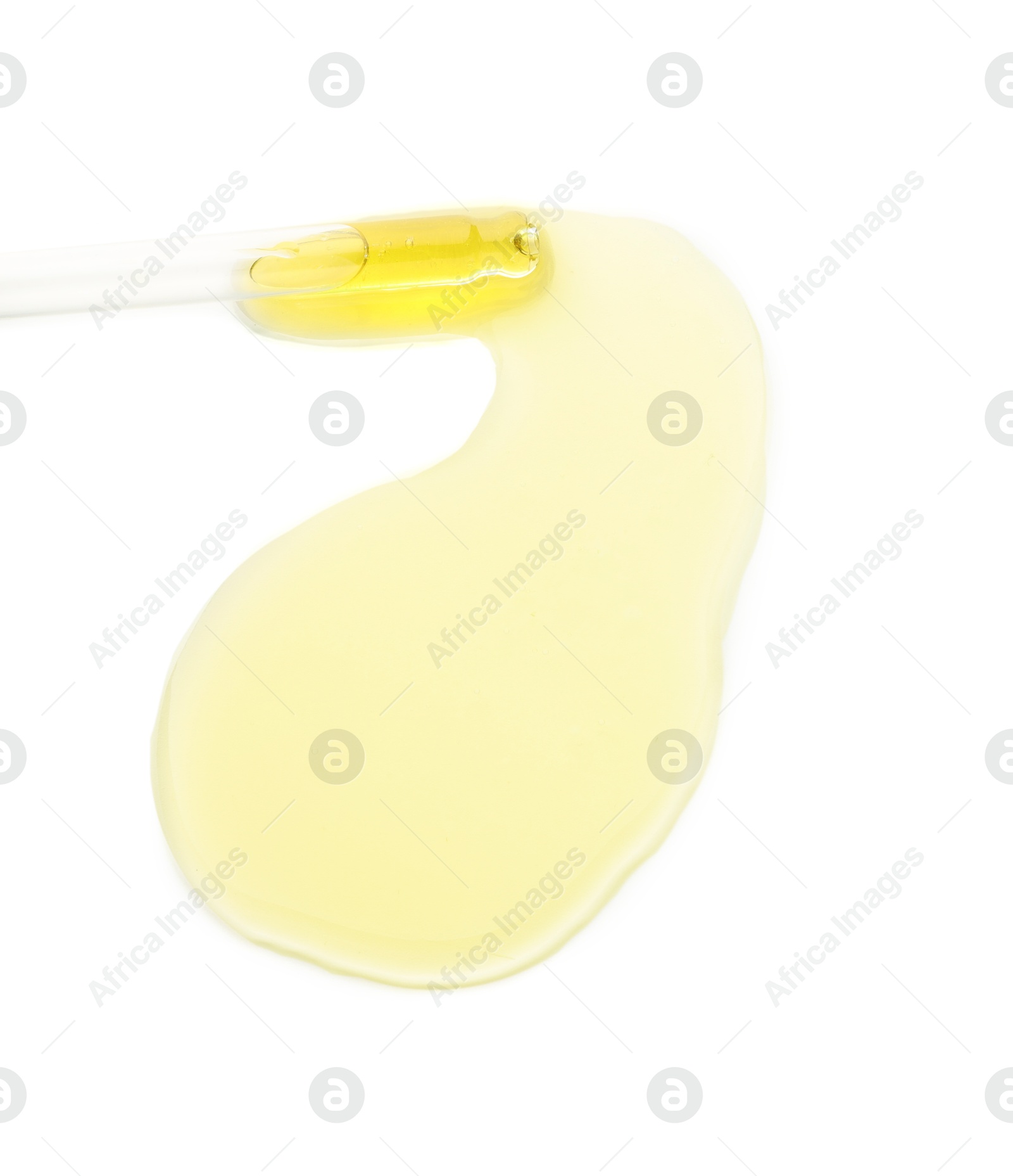 Photo of Cosmetic oil and pipette isolated on white, top view