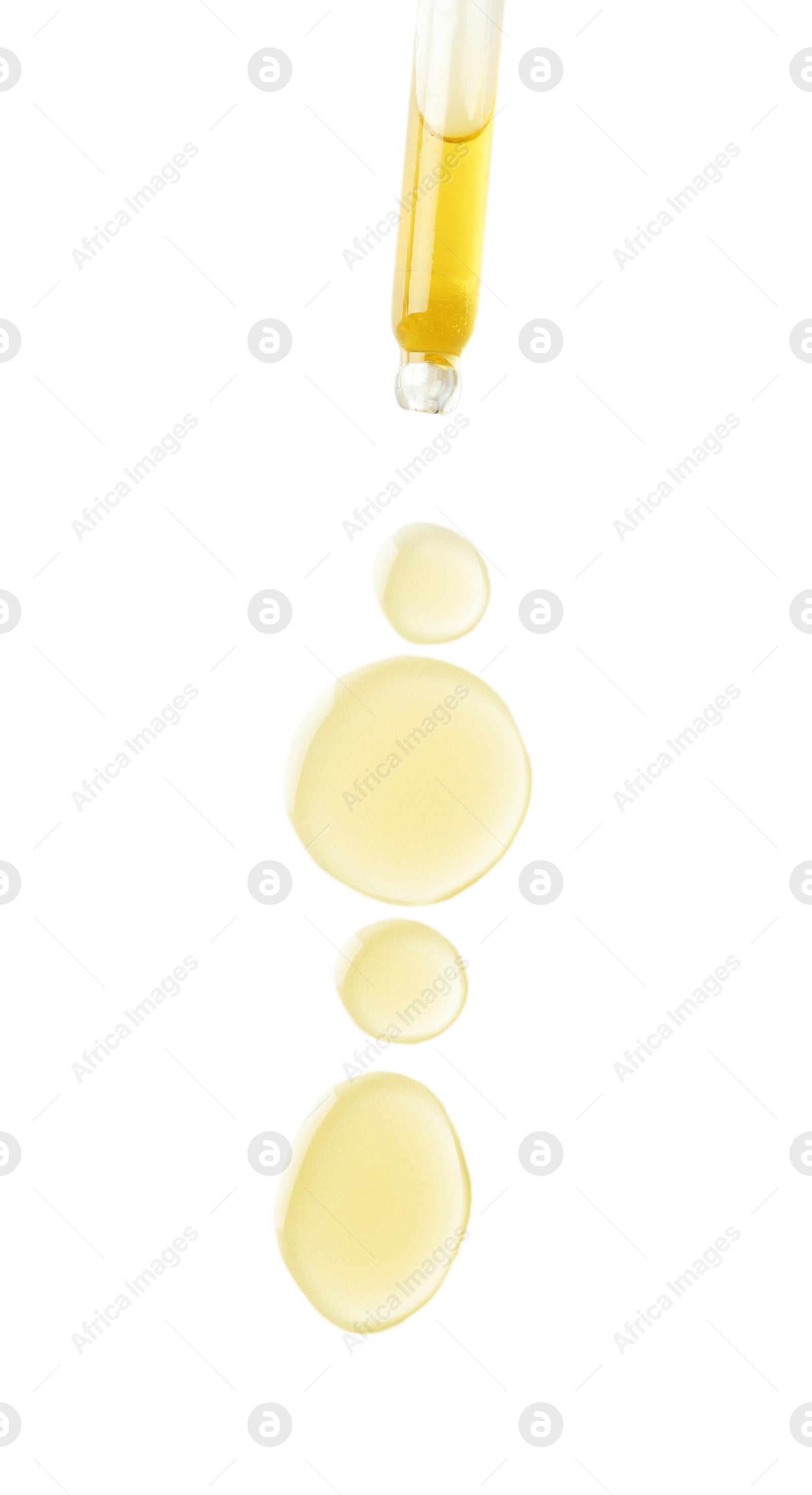 Photo of Cosmetic oil and pipette isolated on white, top view