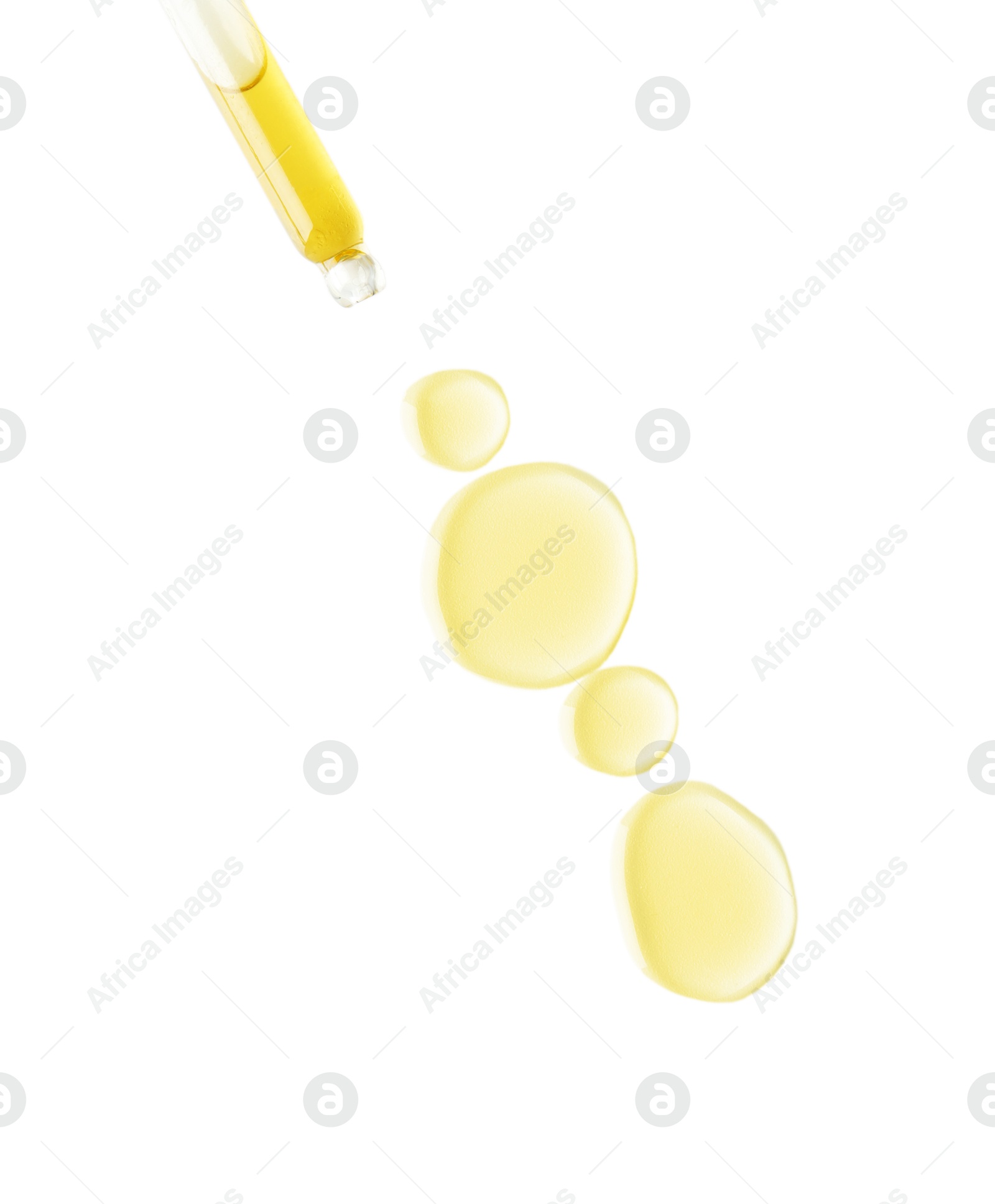 Photo of Cosmetic oil and pipette isolated on white, top view