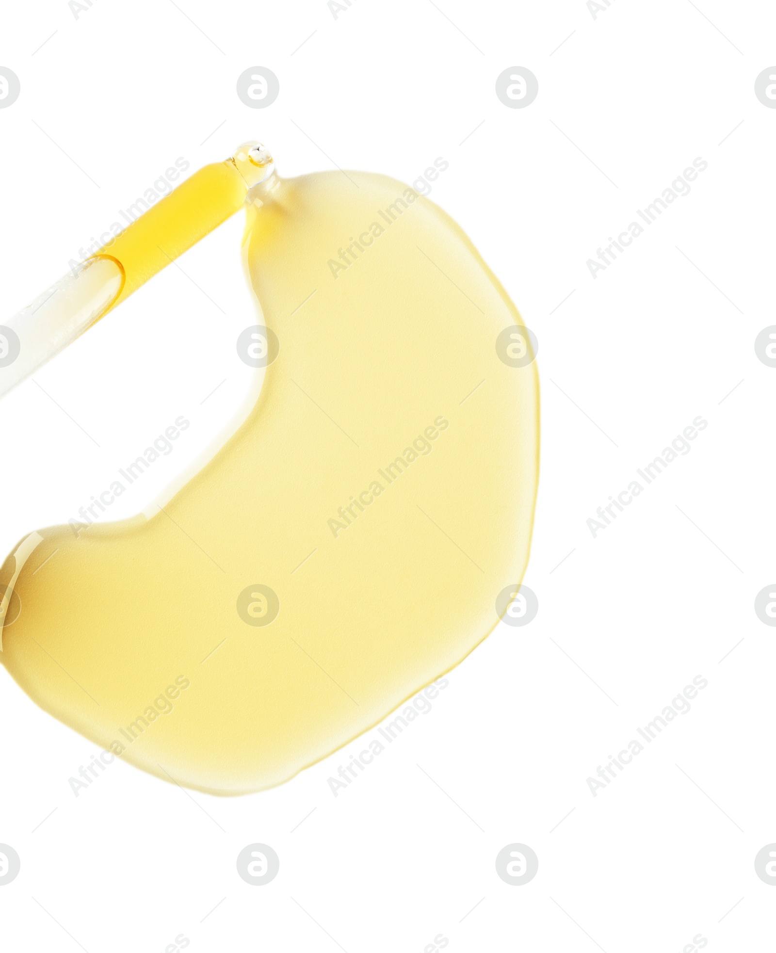 Photo of Cosmetic oil and pipette isolated on white, top view