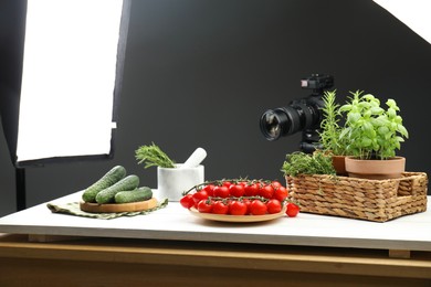 Photo of Shooting food in photo studio with professional lighting equipment