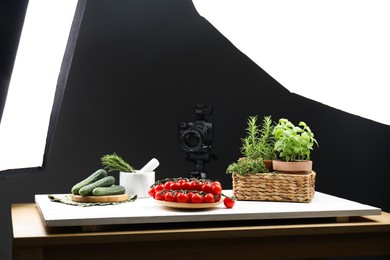 Photo of Shooting food in photo studio with professional lighting equipment