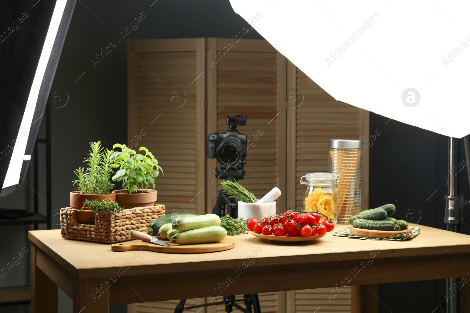 Photo of Shooting food in photo studio with professional lighting equipment