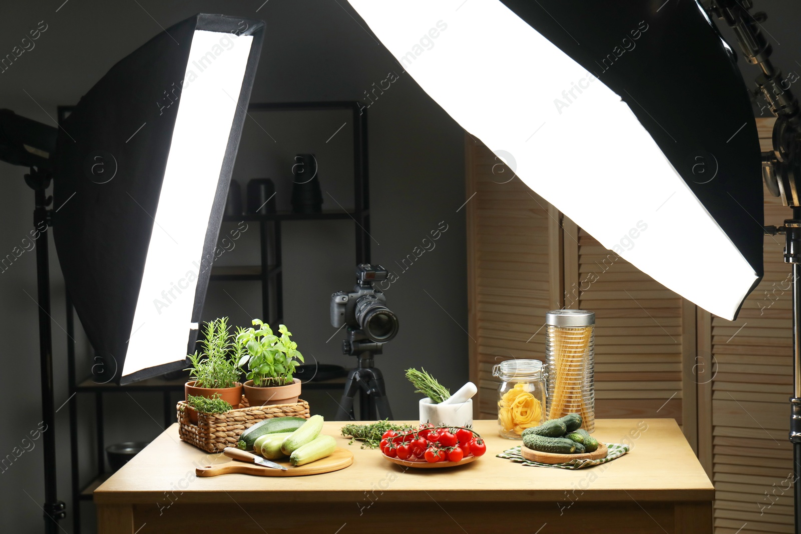 Photo of Shooting food in photo studio with professional lighting equipment