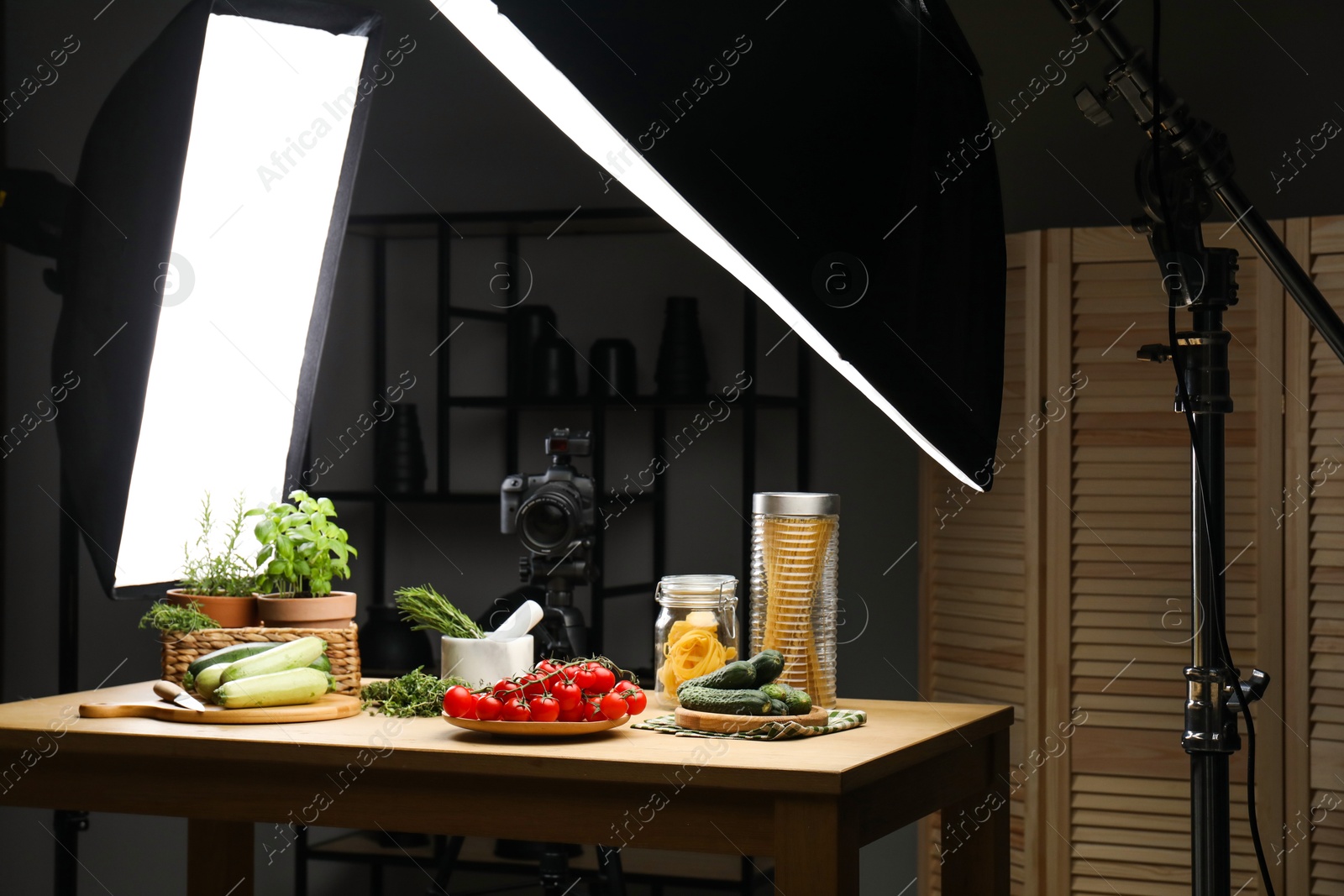 Photo of Shooting food in photo studio with professional lighting equipment