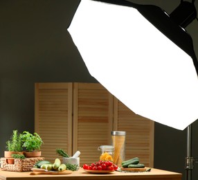 Photo of Shooting food in photo studio with professional lighting equipment