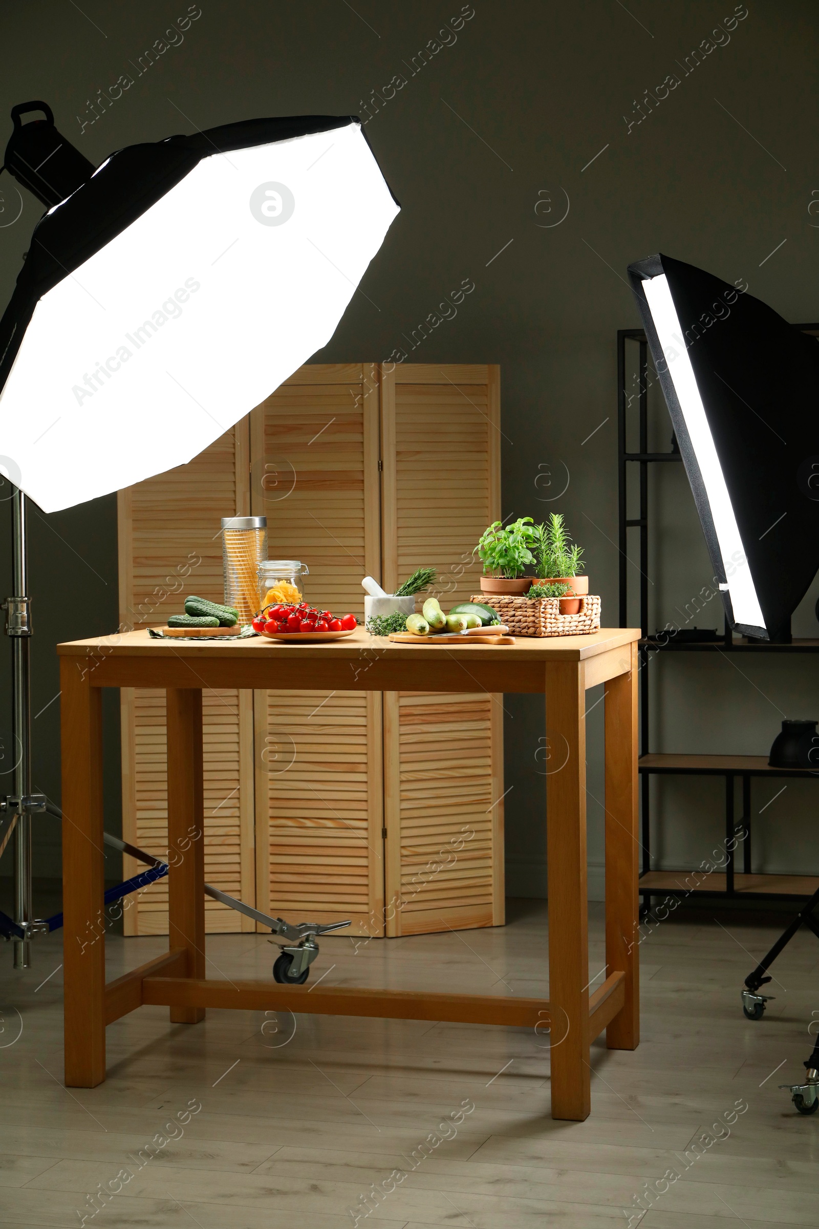 Photo of Shooting food in photo studio with professional lighting equipment