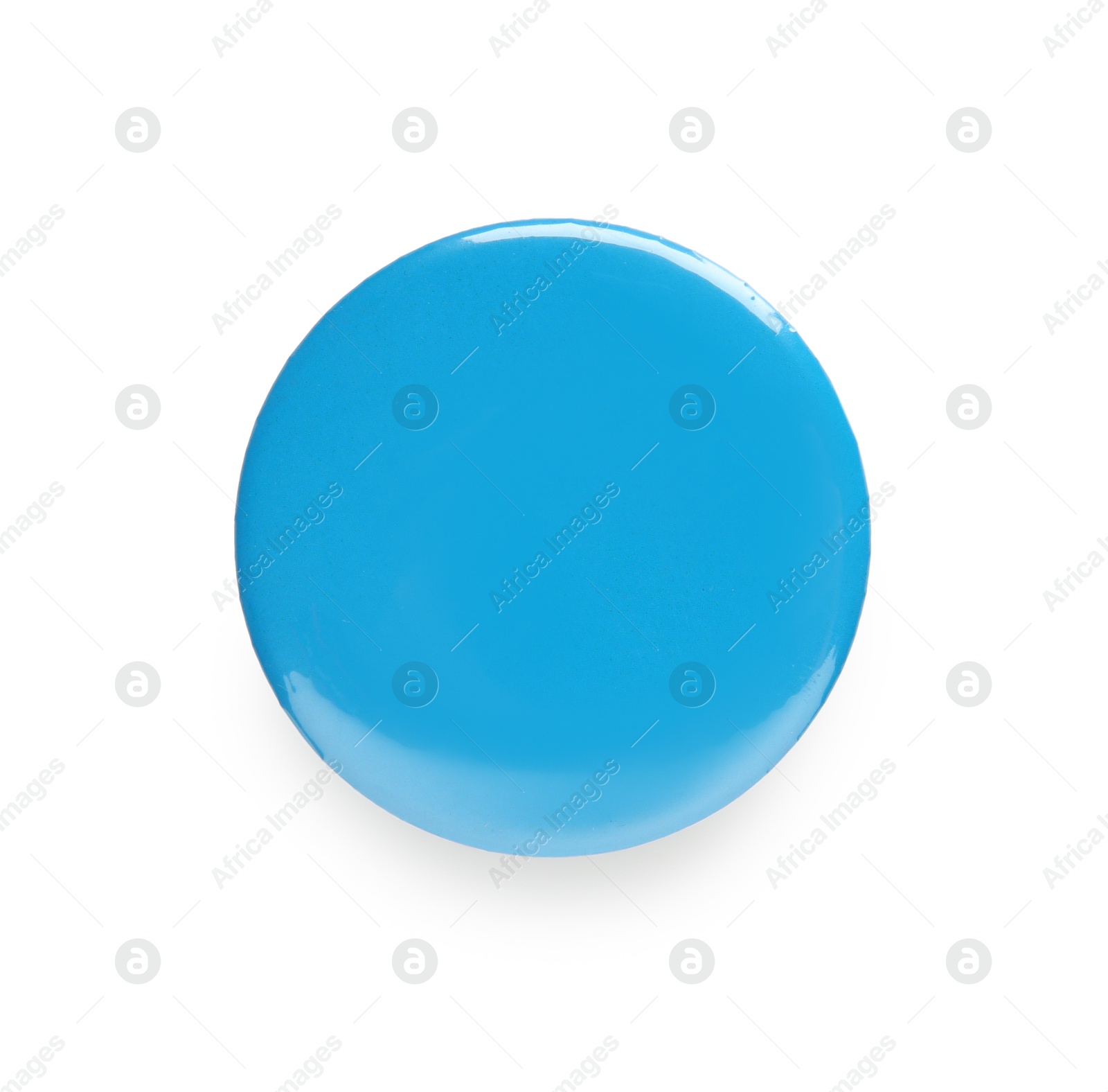 Photo of Blank light blue button badge isolated on white, top view. Mockup for design