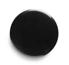 Photo of Black button badge isolated on white, top view. Mockup for design