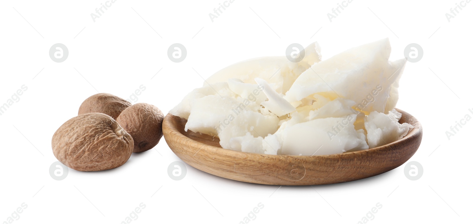 Photo of Natural shea butter and nuts isolated on white