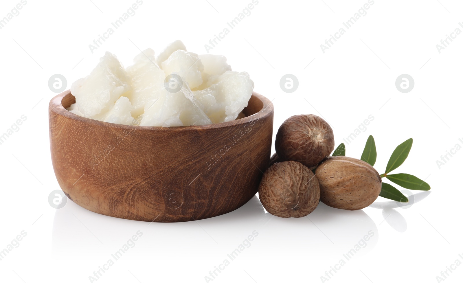 Photo of Natural shea butter and nuts isolated on white