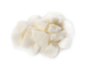 Photo of Sample of natural shea butter isolated on white, top view