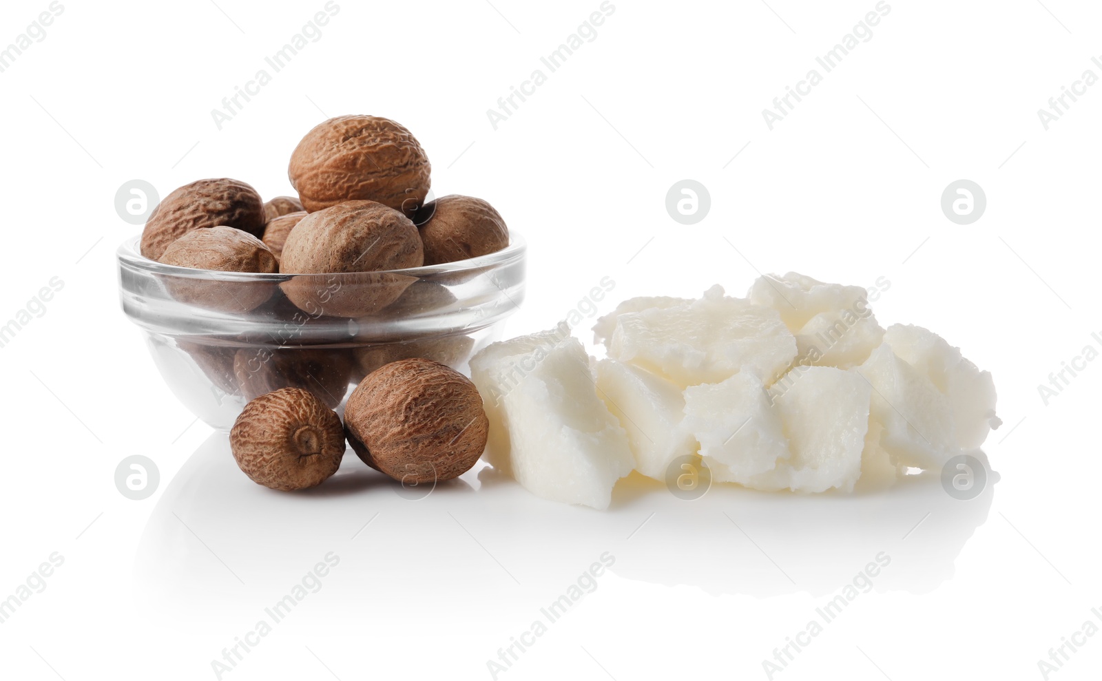 Photo of Natural shea butter and nuts isolated on white