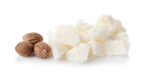 Natural shea butter and nuts isolated on white