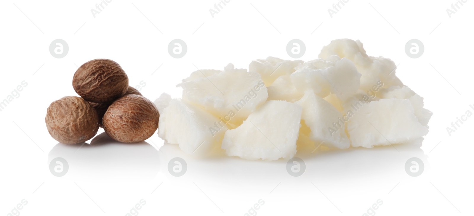 Photo of Natural shea butter and nuts isolated on white