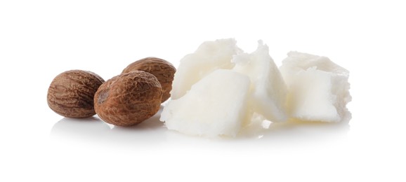 Photo of Natural shea butter and nuts isolated on white