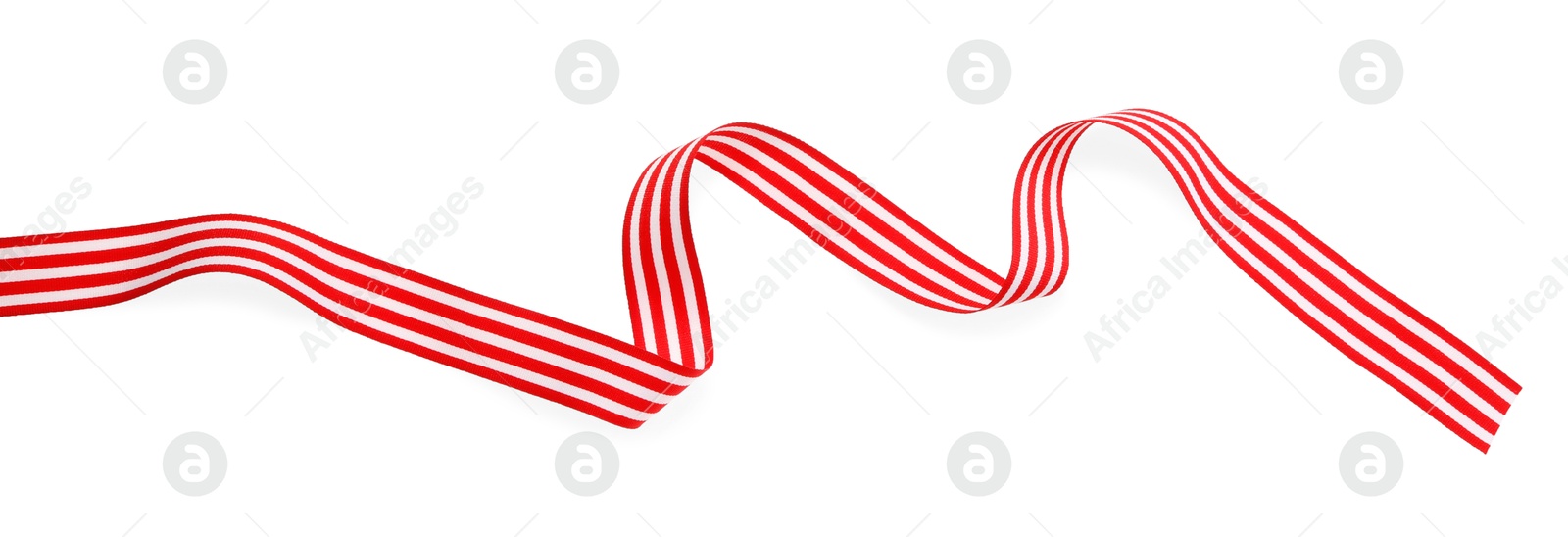 Photo of One colorful striped ribbon isolated on white