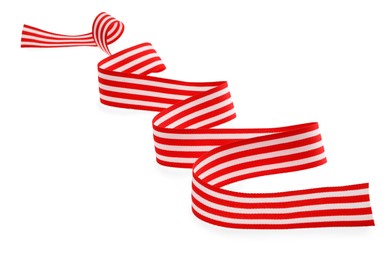 Photo of One colorful striped ribbon isolated on white