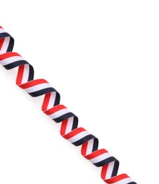 Photo of Ribbon in colors of Yemeni flag isolated on white, top view