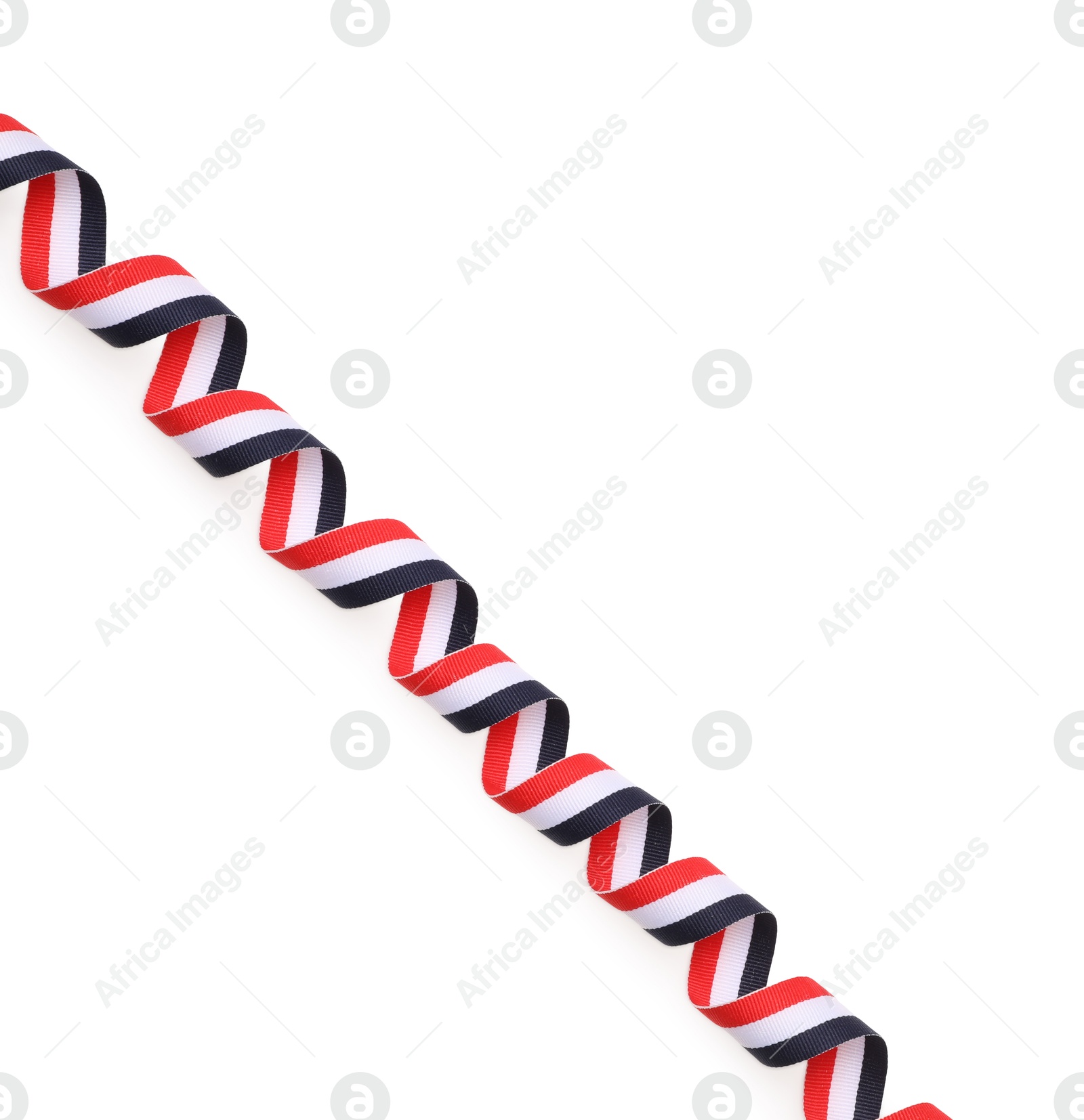 Photo of Ribbon in colors of Yemeni flag isolated on white, top view