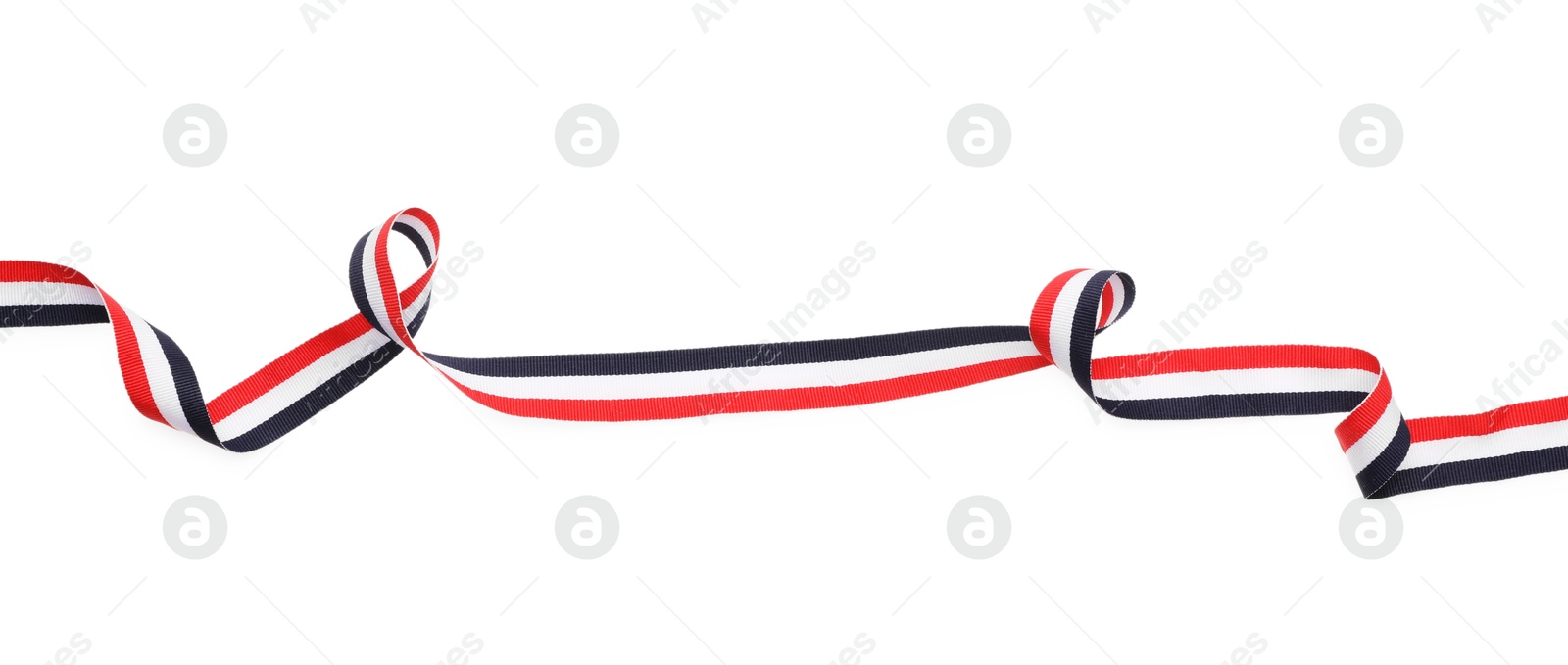 Photo of Ribbon in colors of Yemeni flag isolated on white, top view