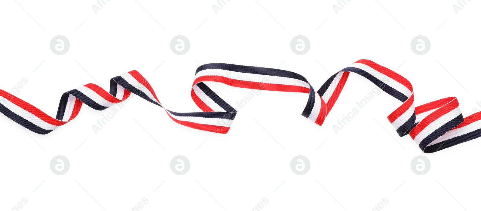 Photo of Ribbon in colors of Yemeni flag isolated on white, top view