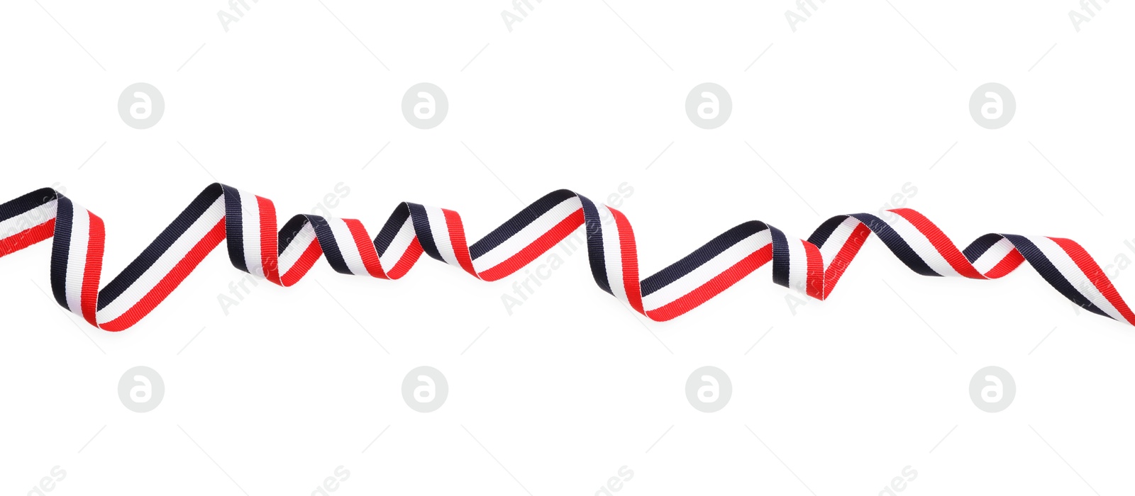 Photo of Ribbon in colors of Yemeni flag isolated on white, top view