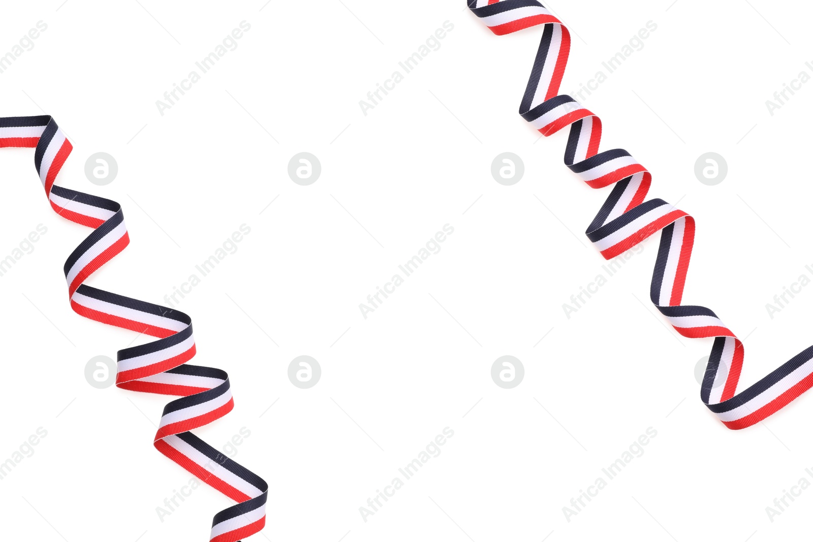 Photo of Ribbon in colors of Yemeni flag isolated on white, top view