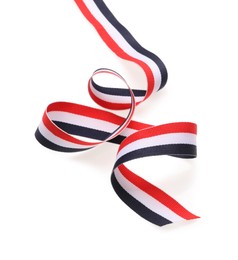 Photo of Ribbon in colors of Yemeni flag isolated on white, top view