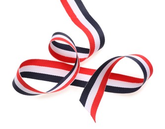 Photo of Ribbon in colors of Yemeni flag isolated on white, top view