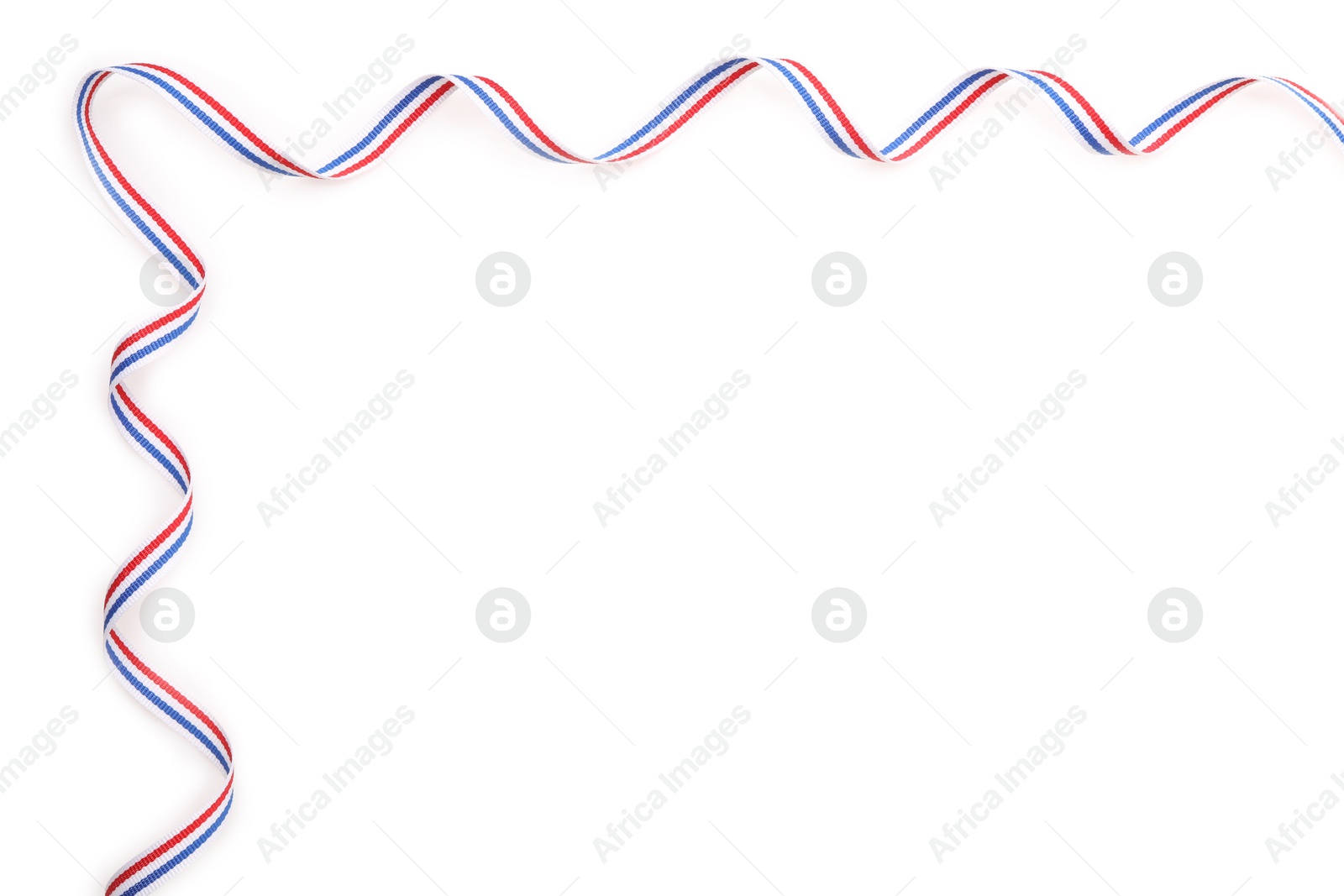 Photo of Ribbon in colors of Netherlands flag isolated on white, top view