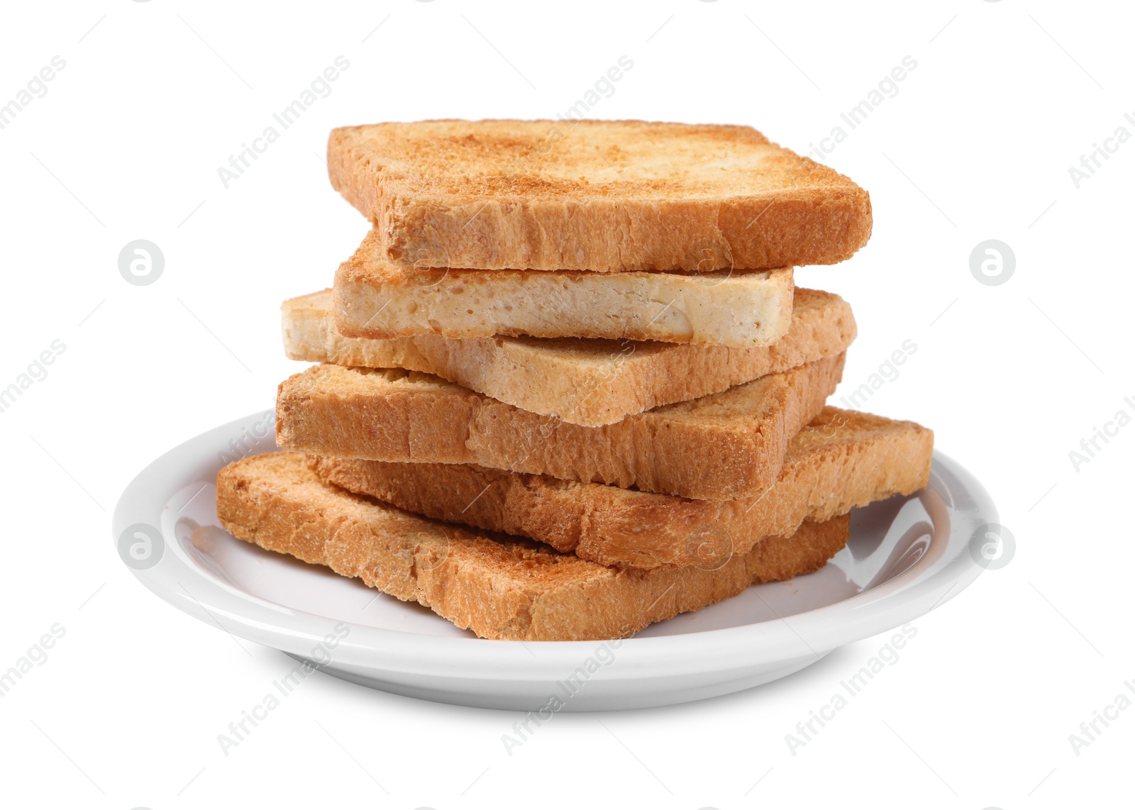 Photo of Stack of delicious toasts isolated on white