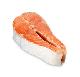 Photo of One fresh salmon steak isolated on white