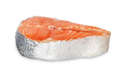 One fresh salmon steak isolated on white