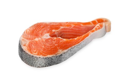 Photo of One fresh salmon steak isolated on white