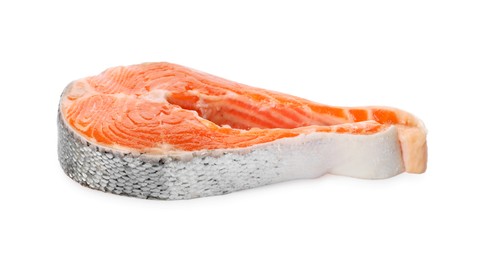 One fresh salmon steak isolated on white